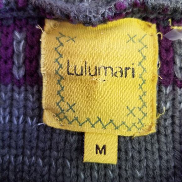 Lulumari Crochet 1 Button Gray Purple Sweater Funky BOHO Hooded Nice Size M - Picture 5 of 8